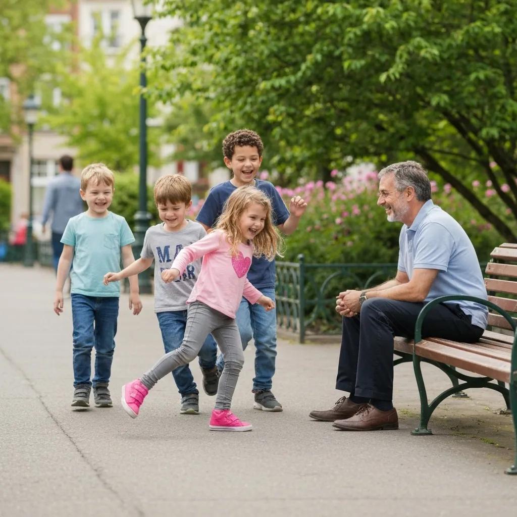 Children engage in cooperative play at a park with a therapist, demonstrating how ABA therapy promotes positive social interaction