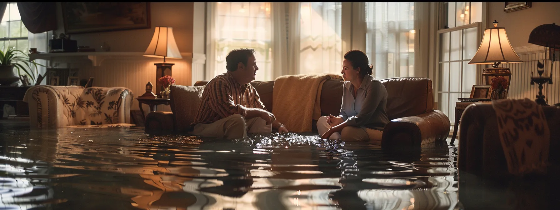 a homeowner discussing flood insurance requirements with a bank representative in flood zone ae.