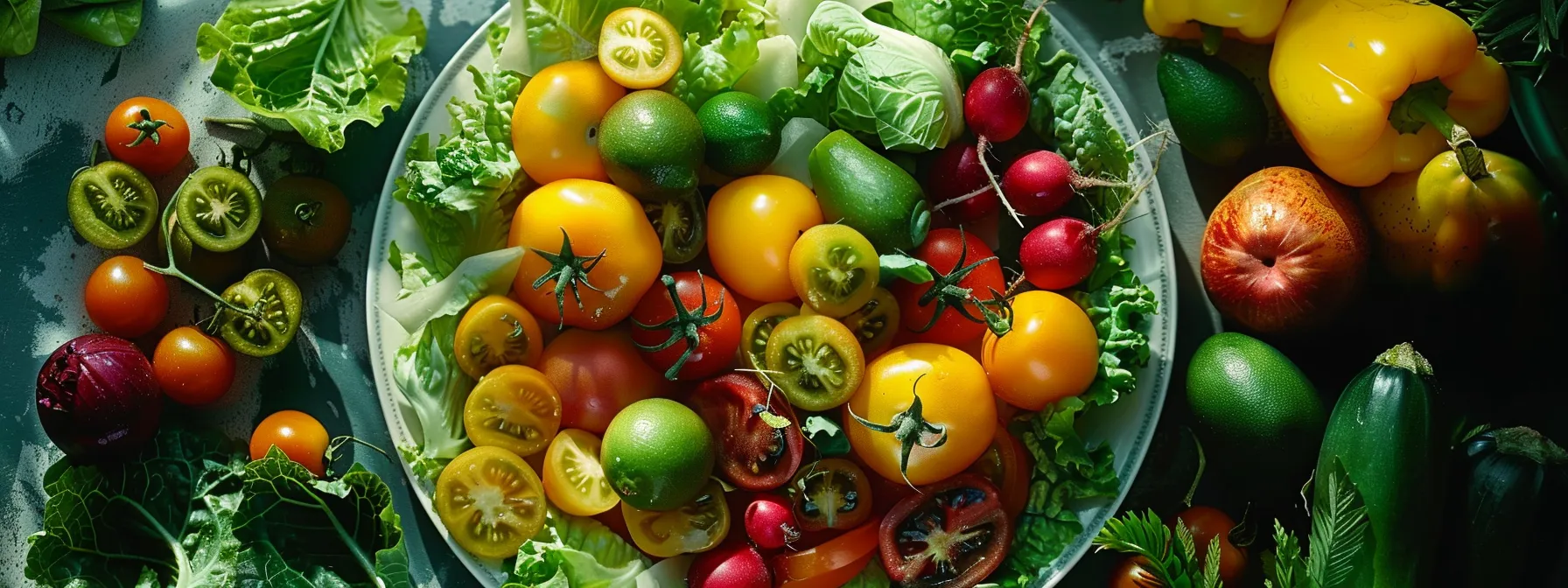 a plate filled with a colorful variety of nutrient-rich vegetables and fruits.