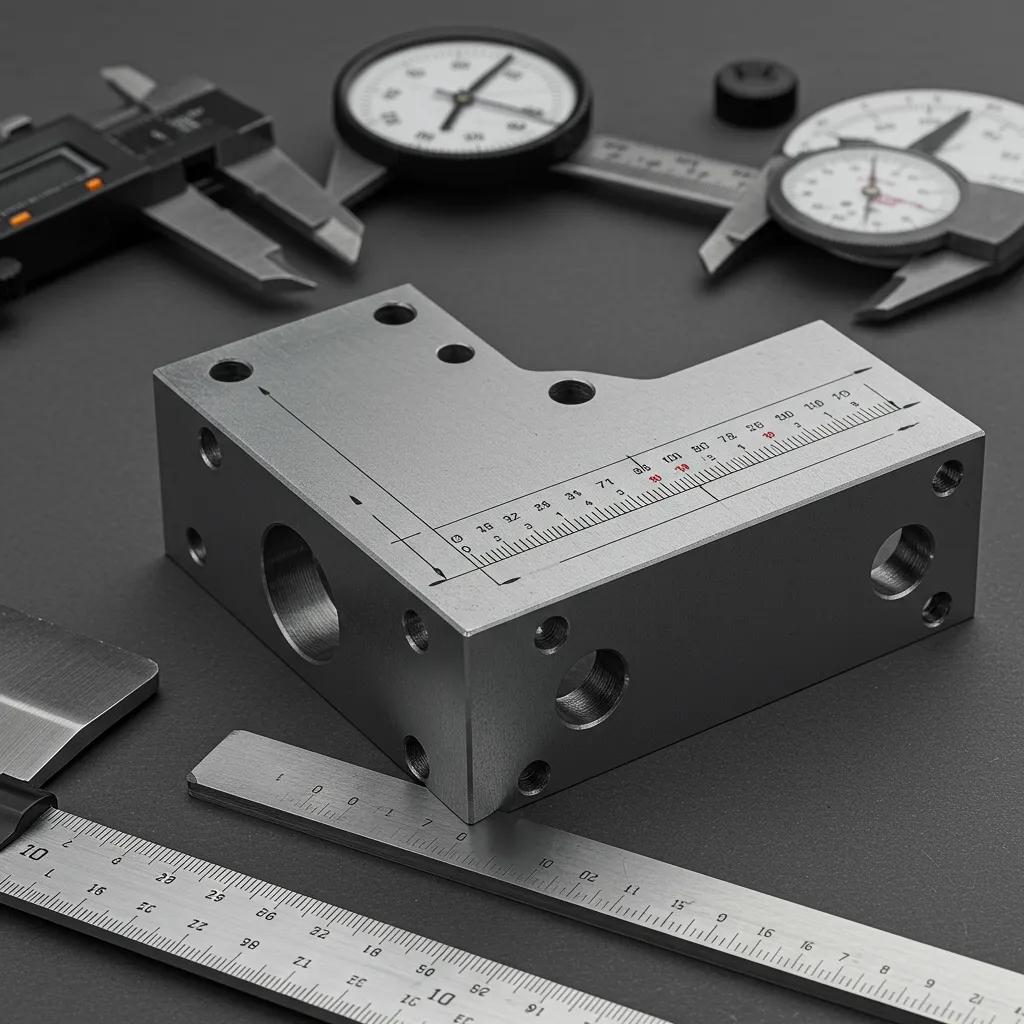 Close-up of a sheet metal part showing dimensional inaccuracies and measuring tools