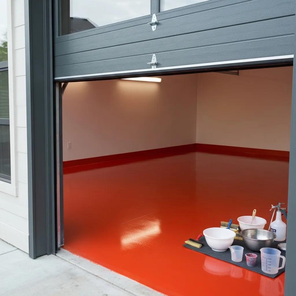 Professional applying polyaspartic primer and flakes during garage floor installation Professional applying polyaspartic primer and flakes during garage floor installation