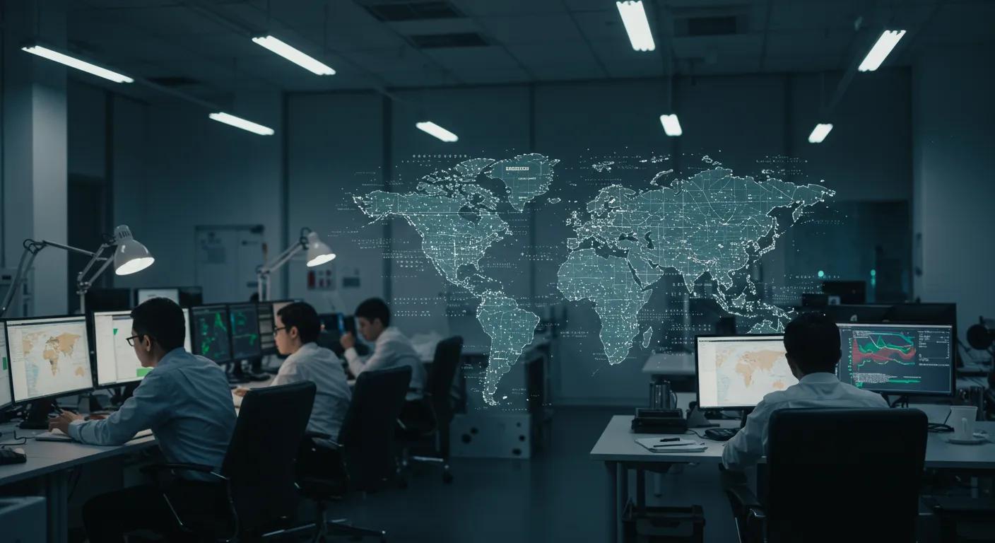 a bustling urban logistics office is filled with professionals analyzing intricate supply chain maps and shipping schedules, illuminated by the glow of computer screens, symbolizing the complexities and impact of logistics on die casting parts pricing from china.