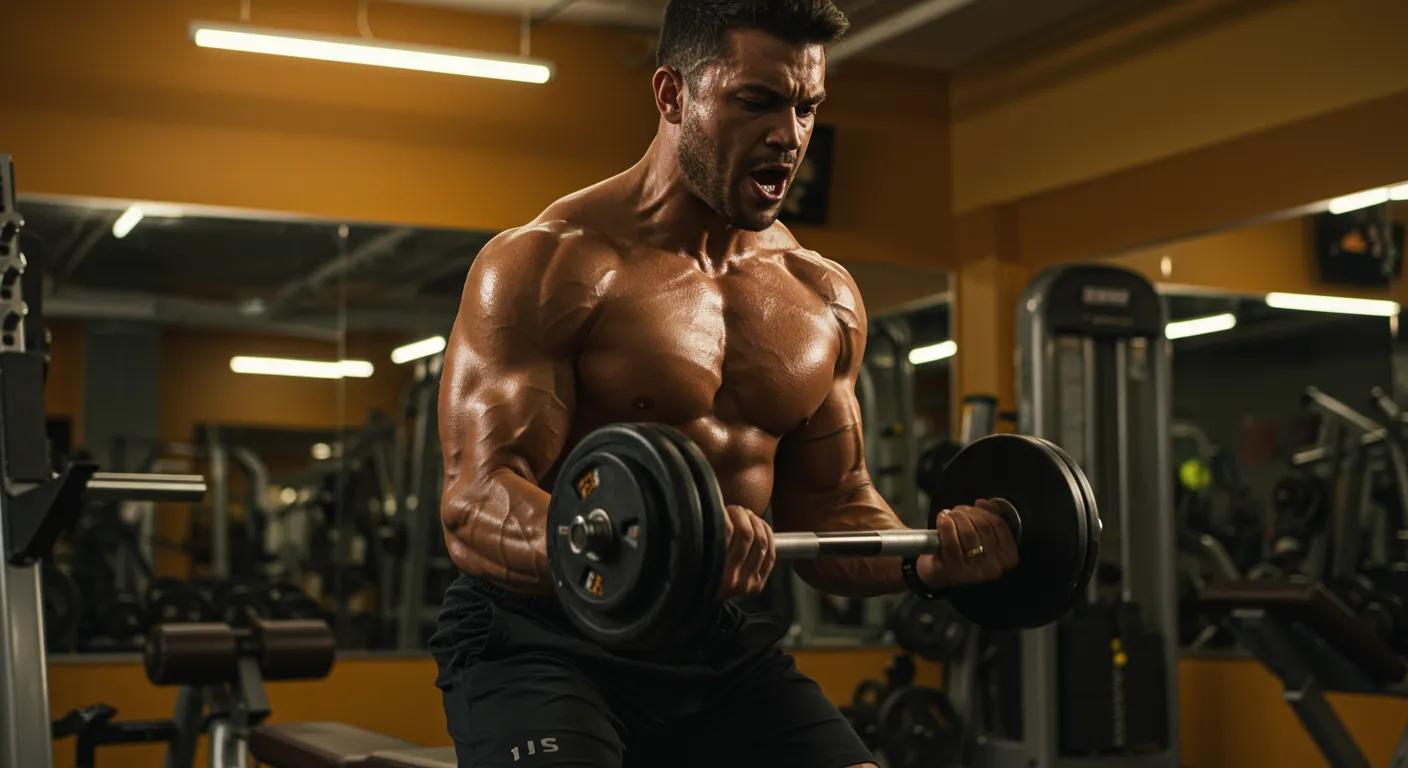 Athlete lifting weights in a gym, symbolizing muscle growth and performance enhancement with RAD-150