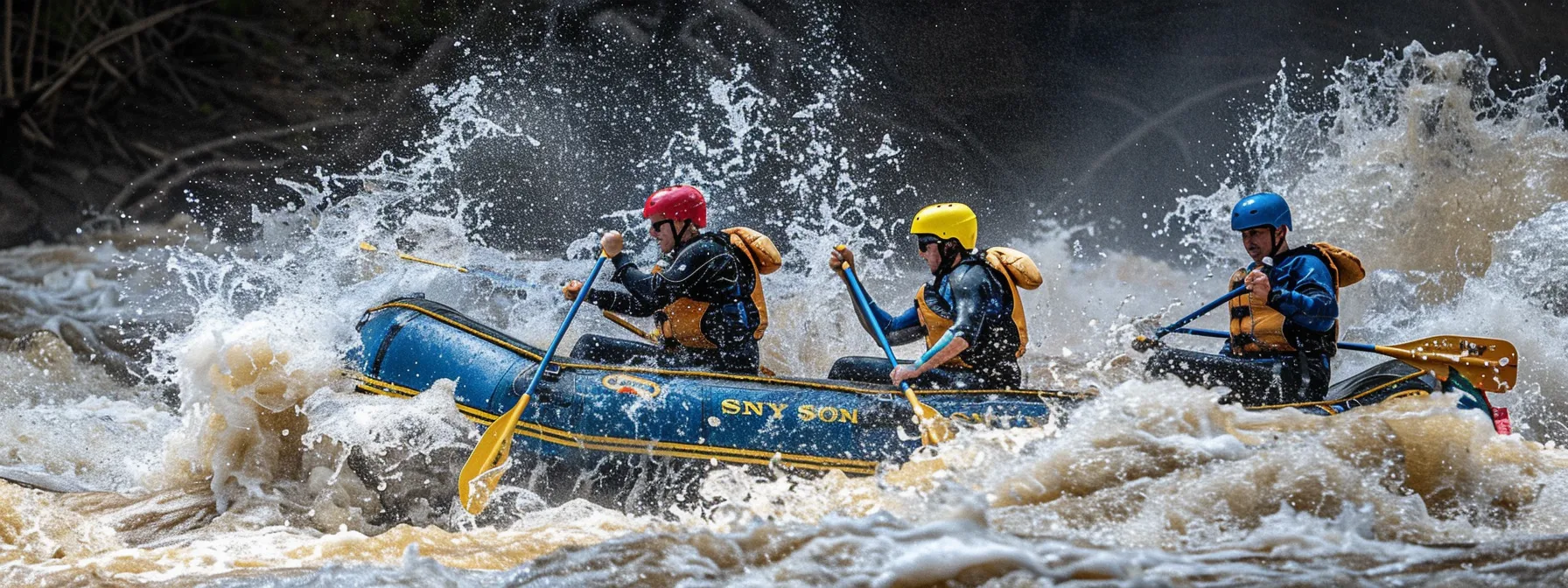 a group of rafters navigating through the thrilling rapids of the middle ocoee river under the guidance of their experienced leader.