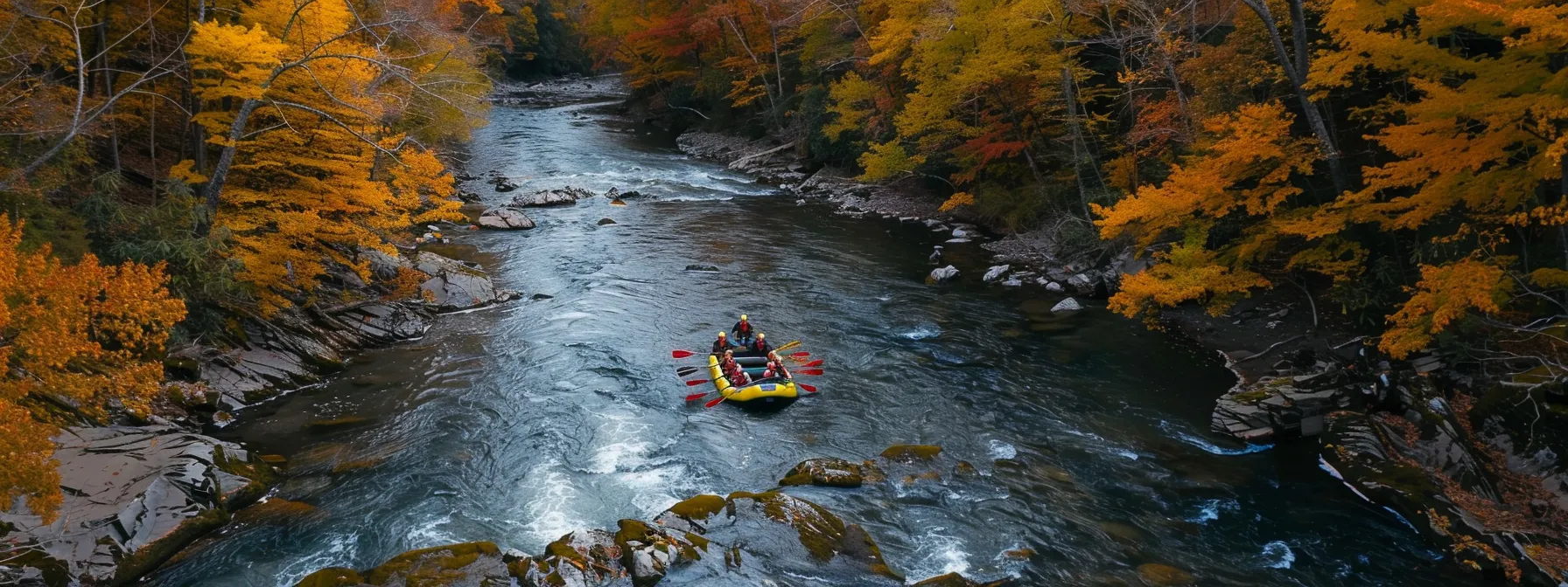 rafting down the middle ocoee river surrounded by vibrant autumn foliage.