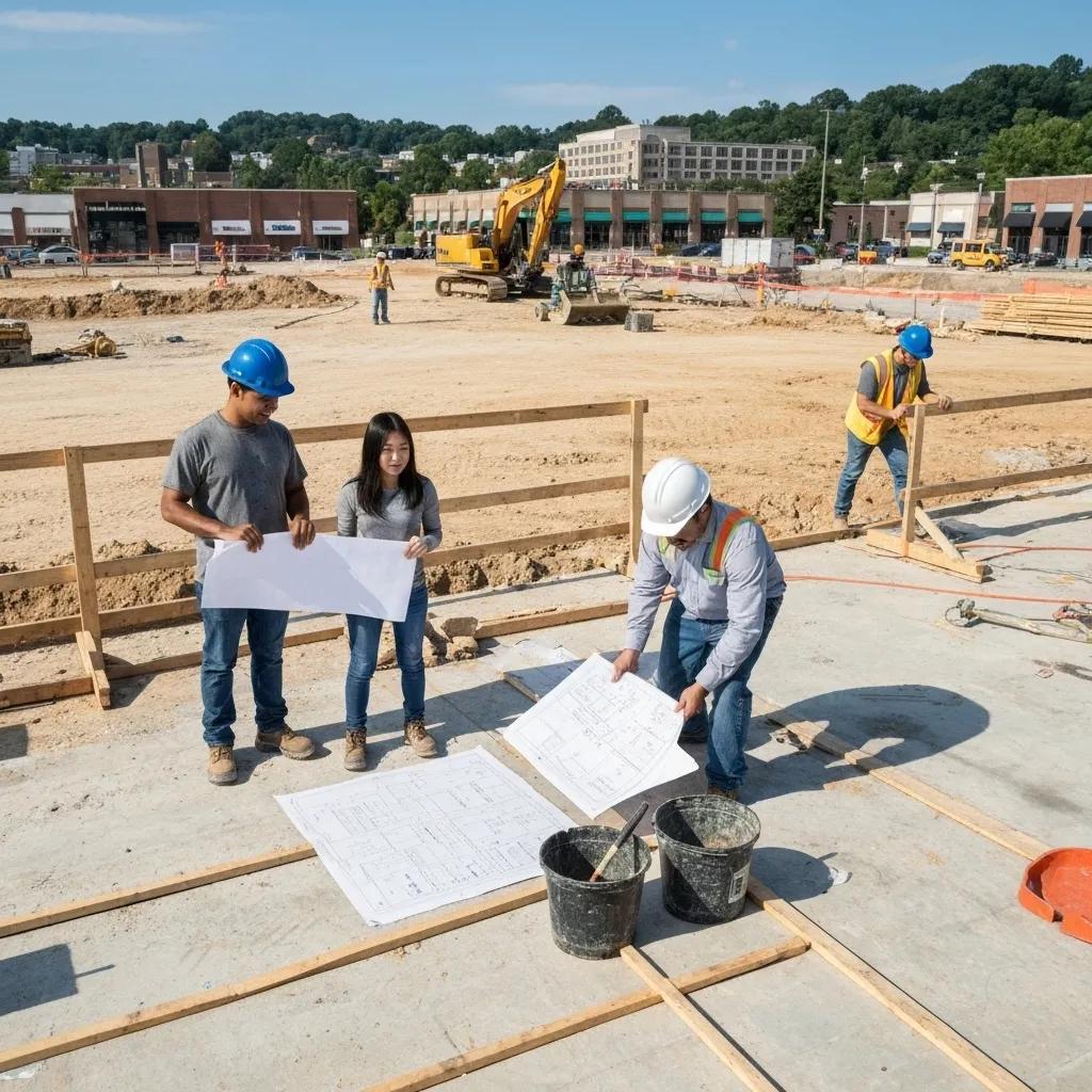 Construction site in Knoxville, TN, highlighting contractors at work on a commercial building