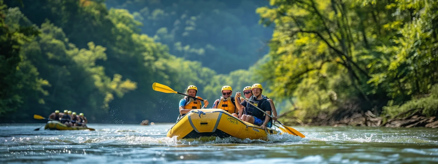 a group of friends enjoying a thrilling rafting adventure on the ocoee river with a knowledgeable private guide.