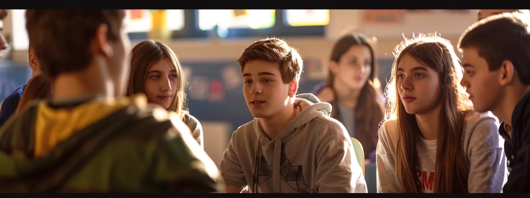 a group of teenagers engaged in a discussion about digital wellness and safe online interactions.