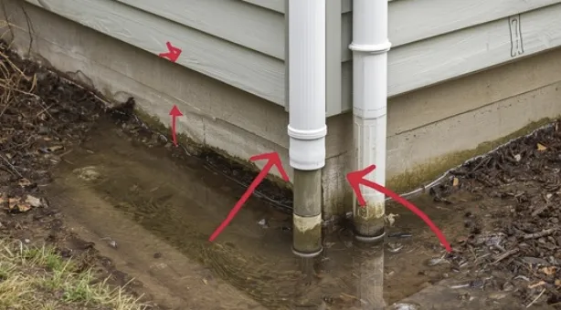 Standing water near foundation showing a typical VA MPR drainage issue Standing water near foundation showing a typical VA MPR drainage issue