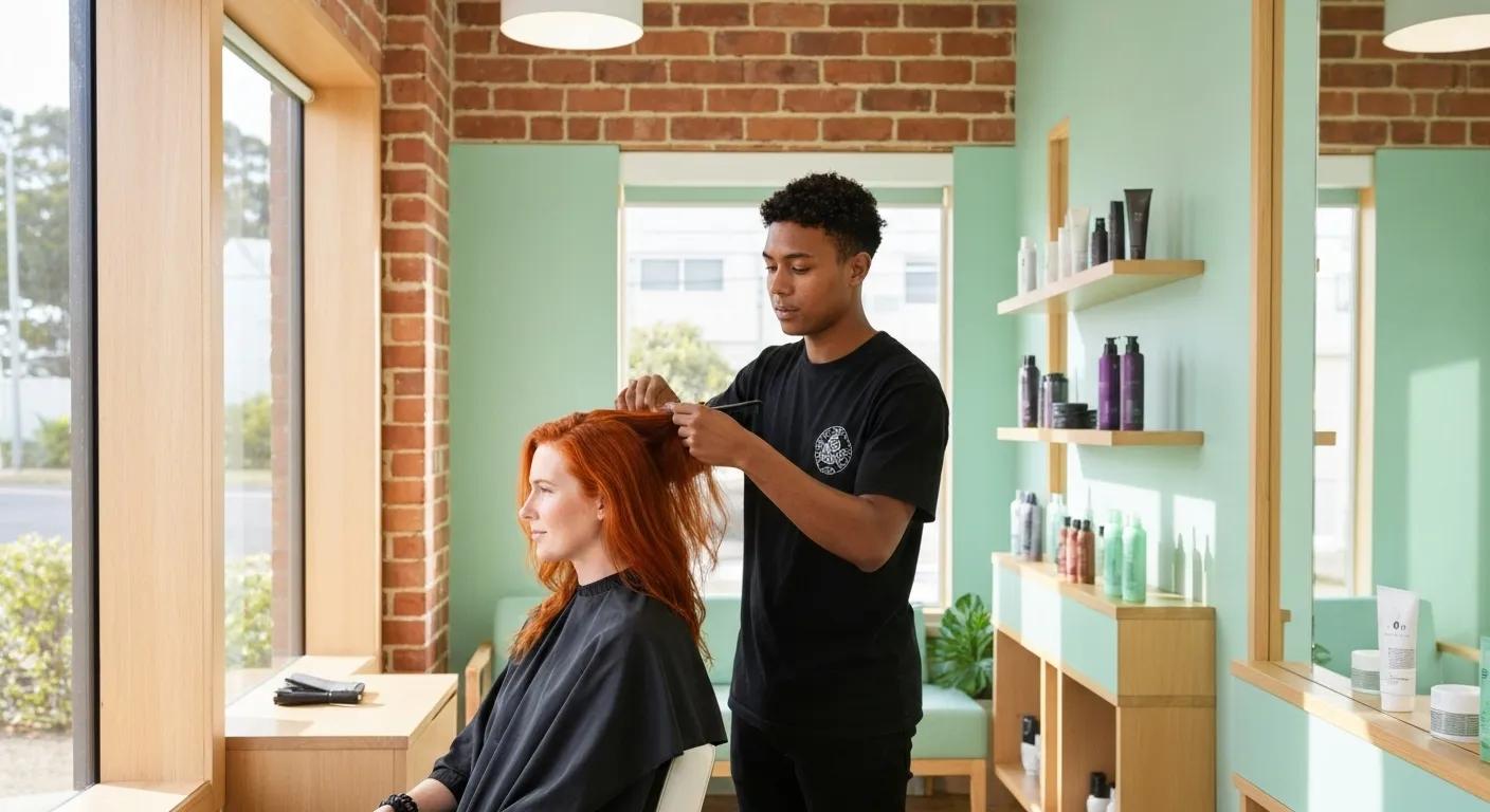 A stylish woman enjoying a hair treatment at a modern salon in Manly, with a focus on expert care and coastal vibes