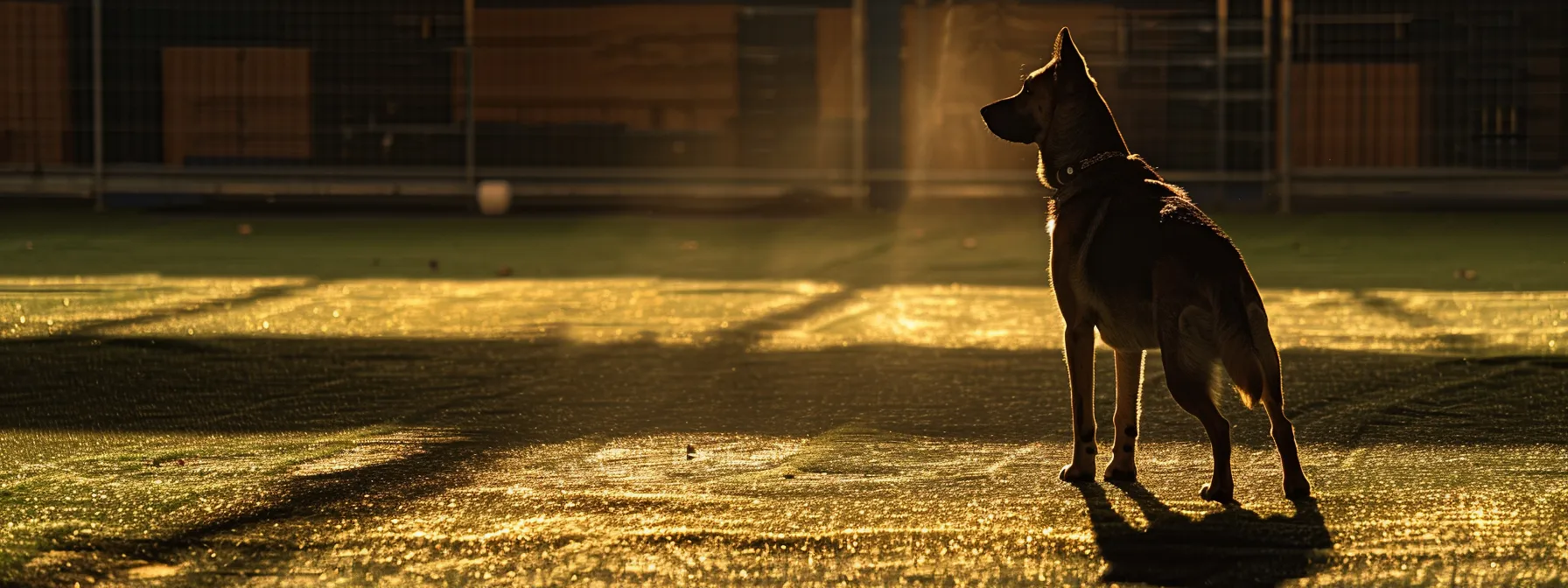 a dog follows obedience commands during a training session.