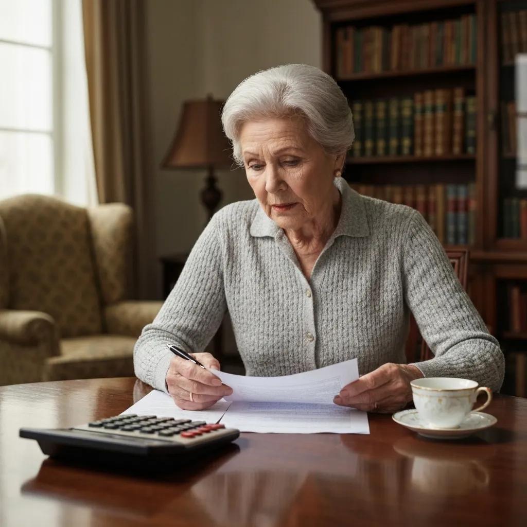 Persona mayor revisando documentos financieros con expresi&oacute;n de preocupaci&oacute;n, resaltando los riesgos de las hipotecas inversas