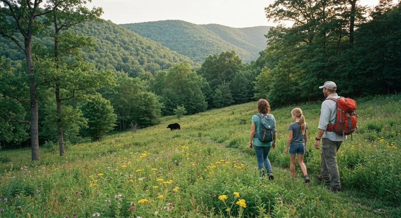 Family practicing wildlife safety in Shenandoah Valley, focusing on bear awareness and food storage