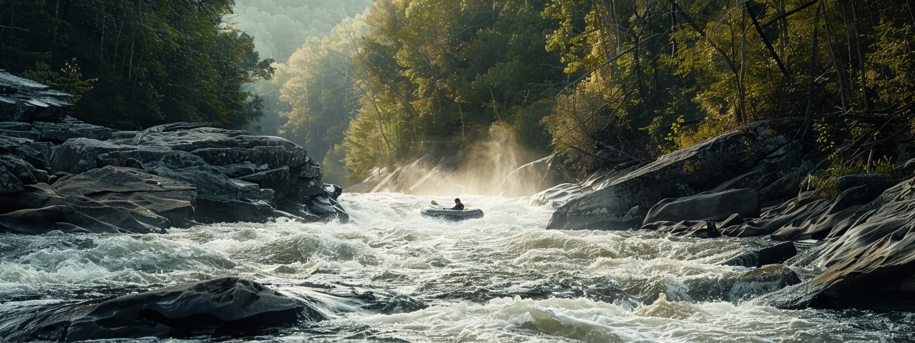 a person confidently navigating a rapid on the ocoee river alone.