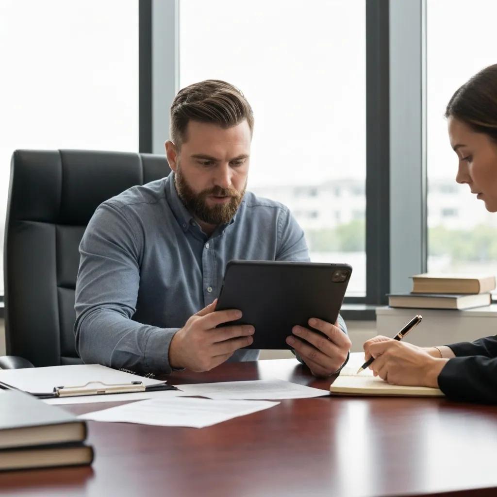 Private investigator consulting with solicitor, highlighting legal support in investigations