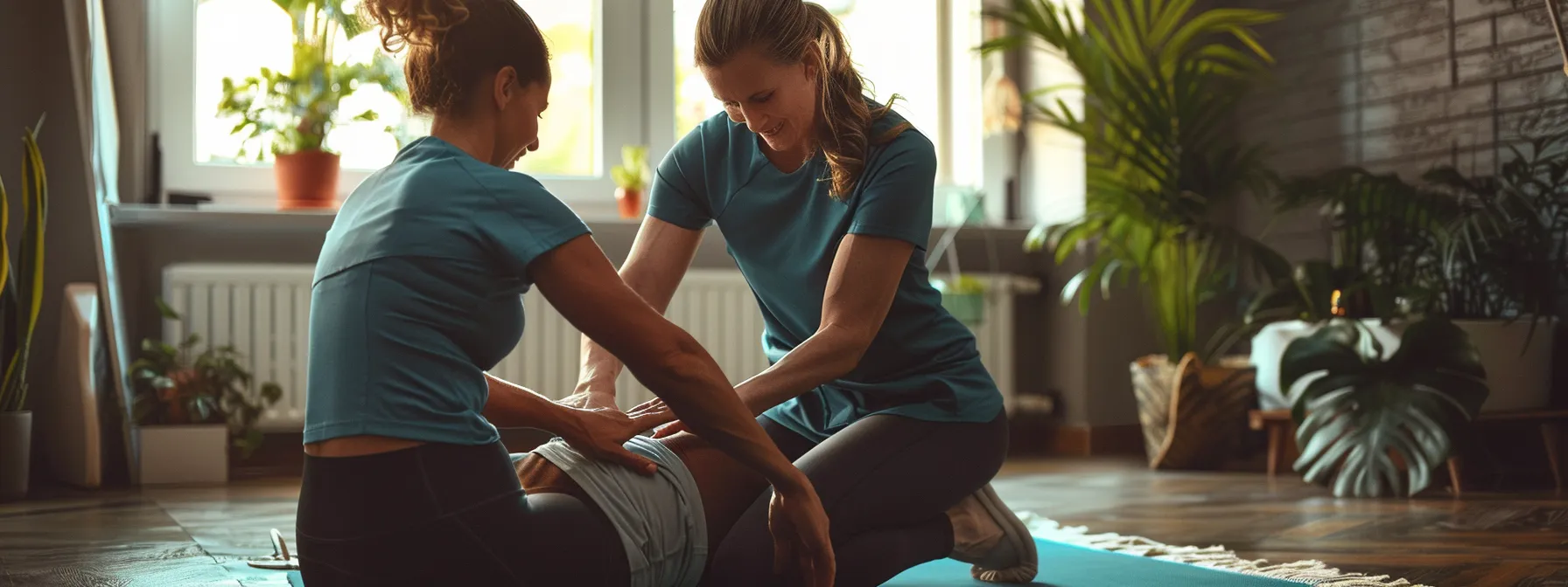 a person consulting with a physical therapist and using a stretching app to improve flexibility and prevent injuries.