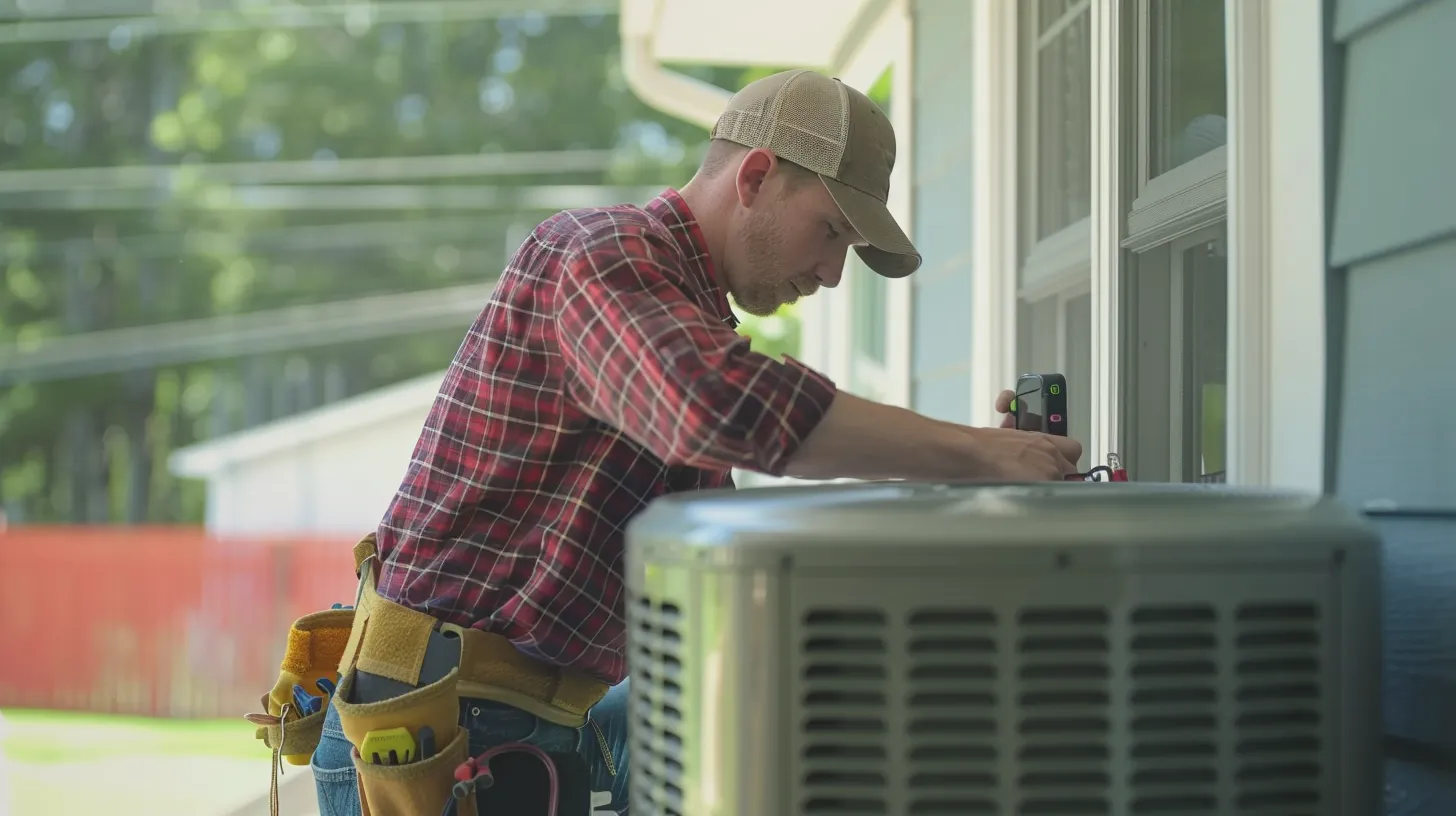 hvac contractor fixing air conditioner in home