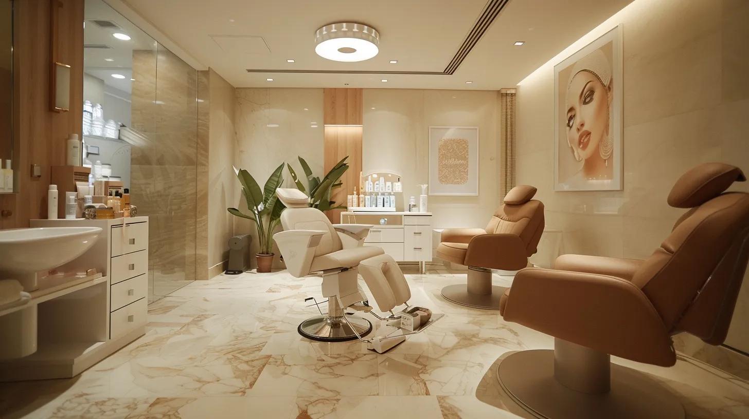 an elegant beauty salon interior, featuring a well-lit consultation area with a professional aesthetician guiding a client on the differences between eyebrow threading and tweezing, surrounded by chic decor and beauty products.