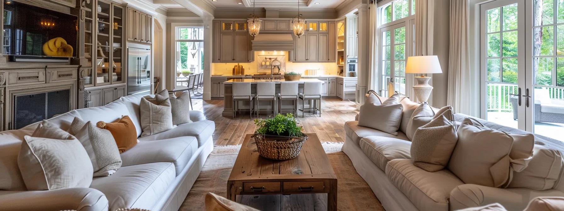 an elegant, refined interior showcasing custom-made, handcrafted furniture with rich wood finishes and a soft, muted color palette, perfectly embodying the upscale yet cozy atmosphere of a sophisticated living space in johns creek, ga. an elegant, refined interior showcasing custom-made, handcrafted furniture with rich wood finishes and a soft, muted color palette, perfectly embodying the upscale yet cozy atmosphere of a sophisticated living space in johns creek, ga.