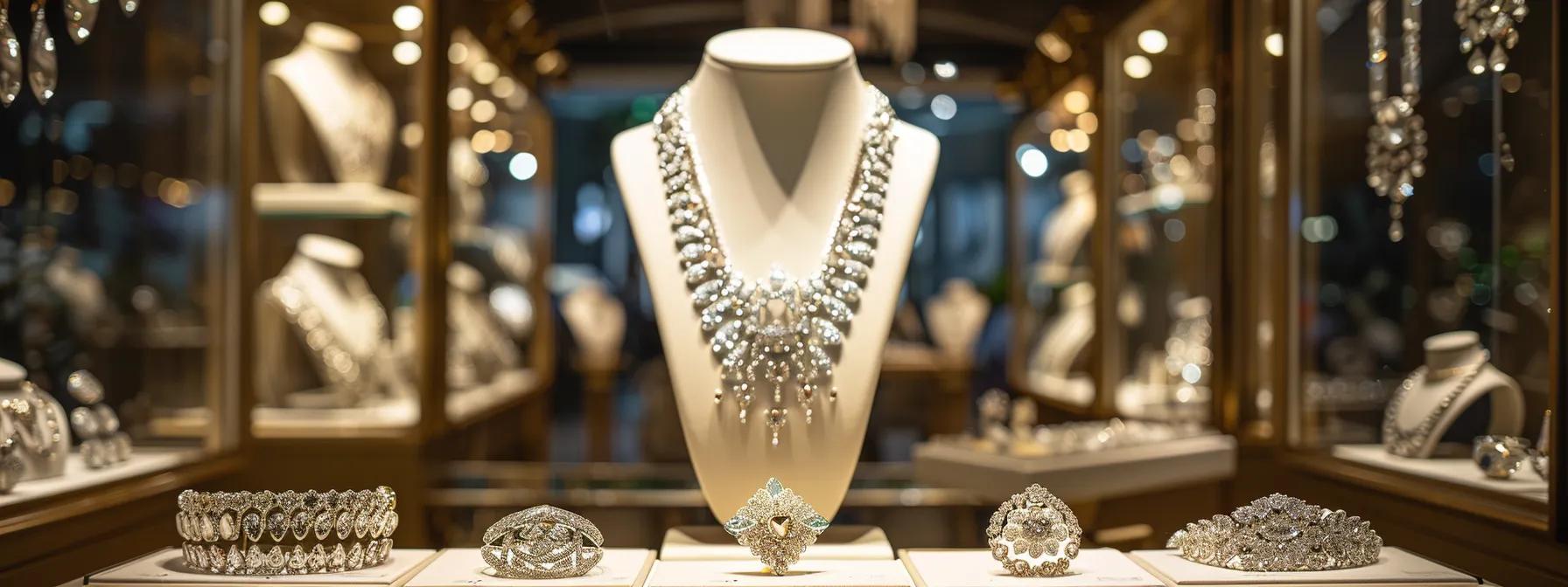 an elegantly adorned bridal display showcases a stunning array of customized jewellery pieces against a sophisticated boutique backdrop, highlighting the unique craftsmanship and personal touches that embody the essence of modern wedding accessories. an elegantly adorned bridal display showcases a stunning array of customized jewellery pieces against a sophisticated boutique backdrop, highlighting the unique craftsmanship and personal touches that embody the essence of modern wedding accessories.