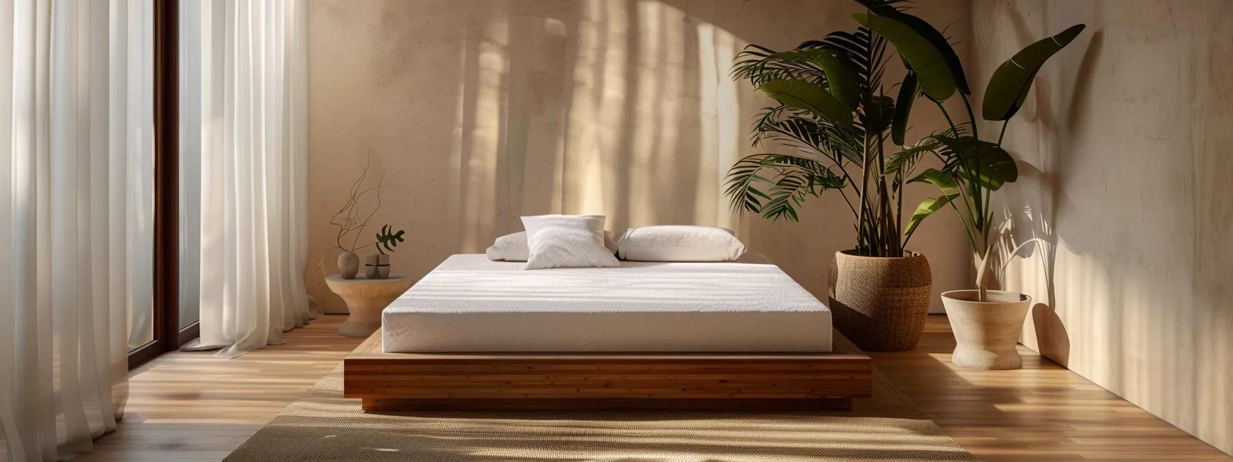 an elegantly styled minimalist bedroom features a luxurious premium bamboo mattress topper prominently positioned on a sleek, low-profile bed, surrounded by soft, sustainable decor elements and warm, inviting lighting that reflects an eco-conscious australian lifestyle. an elegantly styled minimalist bedroom features a luxurious premium bamboo mattress topper prominently positioned on a sleek, low-profile bed, surrounded by soft, sustainable decor elements and warm, inviting lighting that reflects an eco-conscious australian lifestyle.