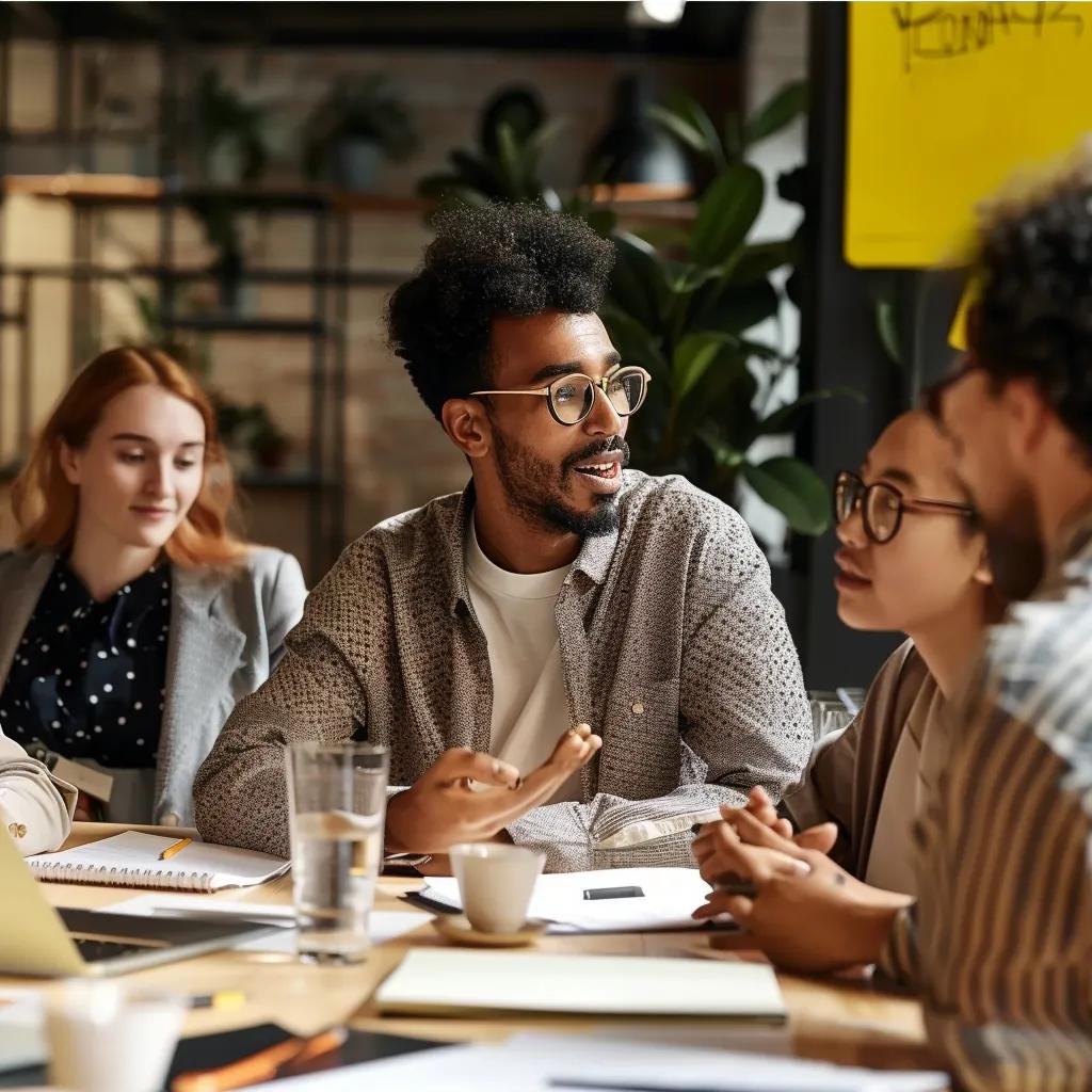 Inclusive leader fostering a supportive culture during a team discussion