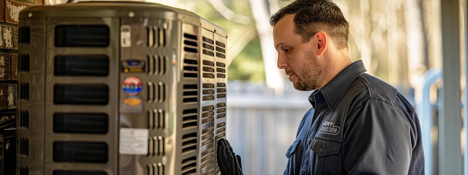 an indoor setting features a technician inspecting a modern air conditioning unit in a well-lit suburban home in chevy chase, dc, highlighting the diagnostic process as the technician addresses common issues like insufficient cooling and unusual noises.