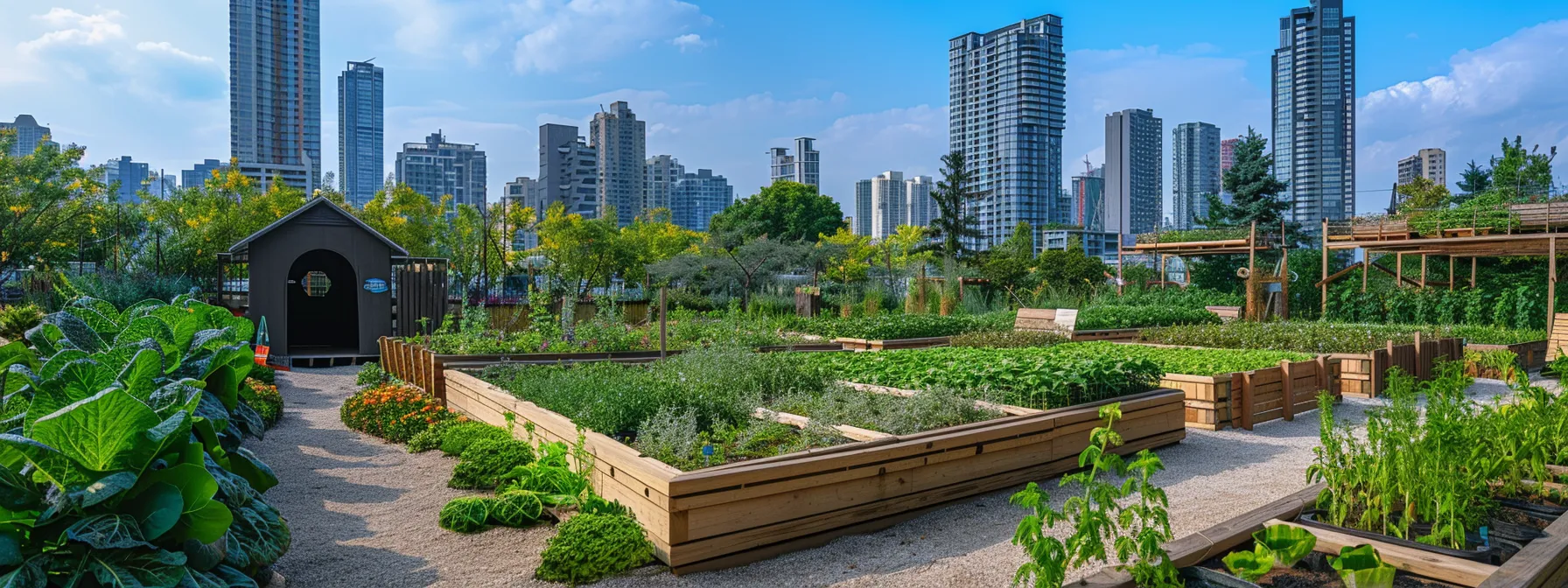 an intricately arranged urban garden showcasing sustainable practices, featuring vibrant crops in raised beds, a stylish rainwater collection system, and composting stations, all set against a modern city skyline. an intricately arranged urban garden showcasing sustainable practices, featuring vibrant crops in raised beds, a stylish rainwater collection system, and composting stations, all set against a modern city skyline.