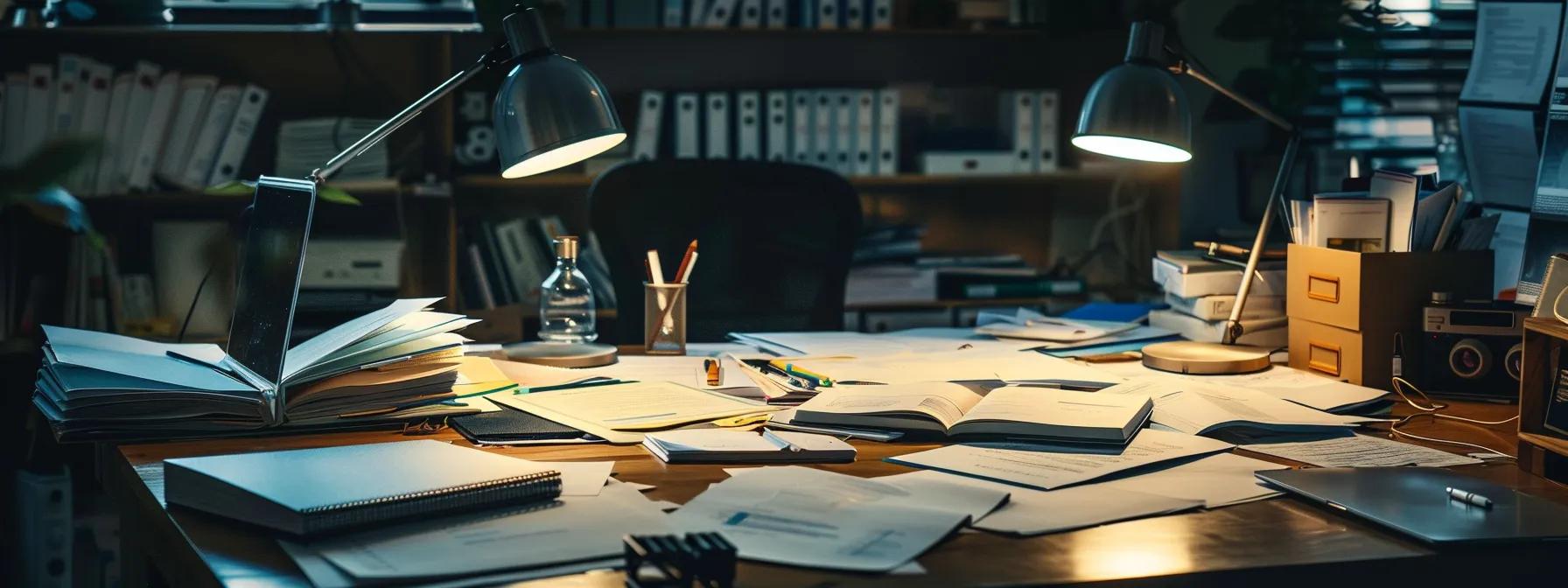 an organized office desk with neatly arranged application documents, a focused professional reviewing strategic notes under soft overhead lighting, emphasizing the meticulous preparation of a winning arizona set aside application. an organized office desk with neatly arranged application documents, a focused professional reviewing strategic notes under soft overhead lighting, emphasizing the meticulous preparation of a winning arizona set aside application.