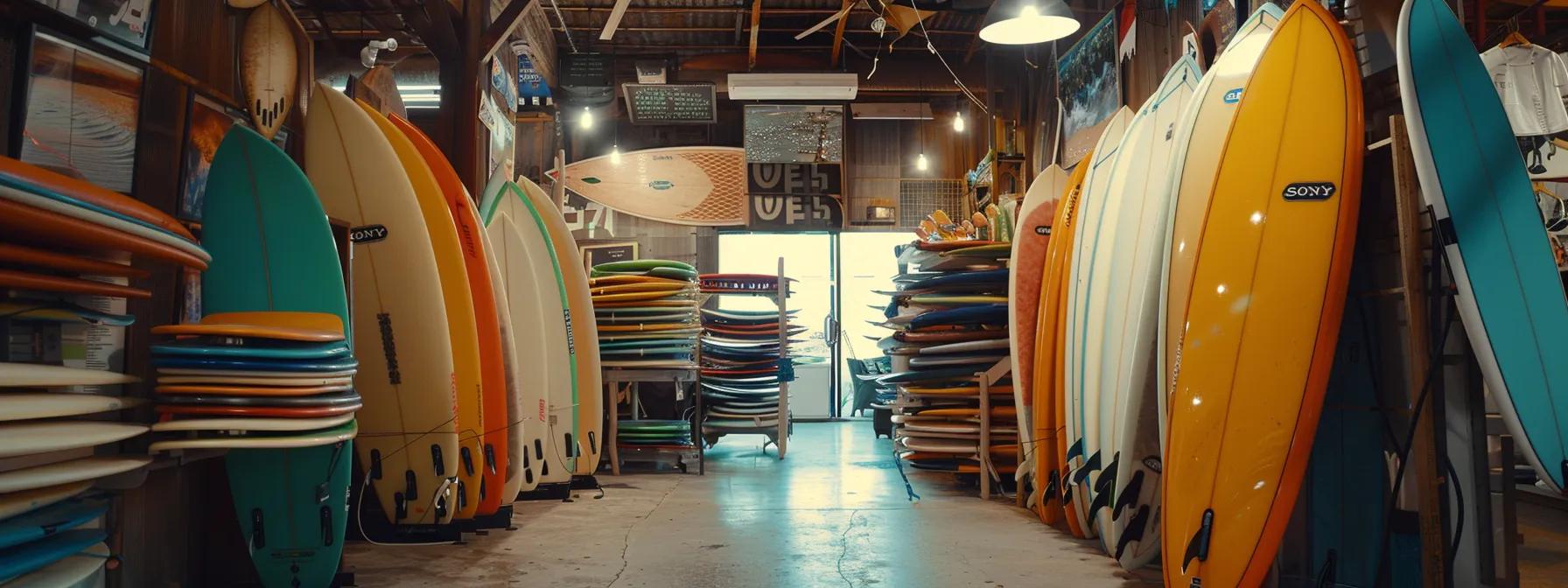 generate an electric surfboards and water sports shop in Melbourne just in the middle of a tropical beach