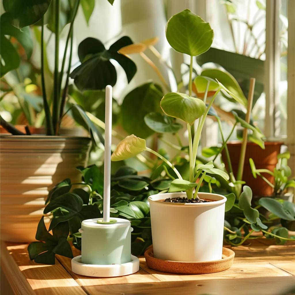 Application methods for Leaf of Faith sticky traps: pot rim stick and soil stake around potted plants