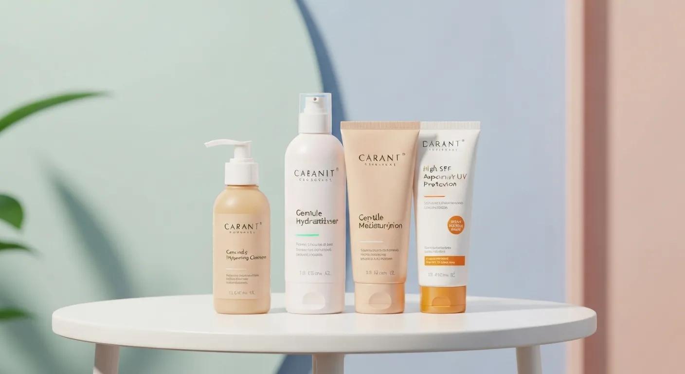 Skincare products for aftercare following microdermabrasion, including a gentle cleanser, moisturizer, and sunscreen