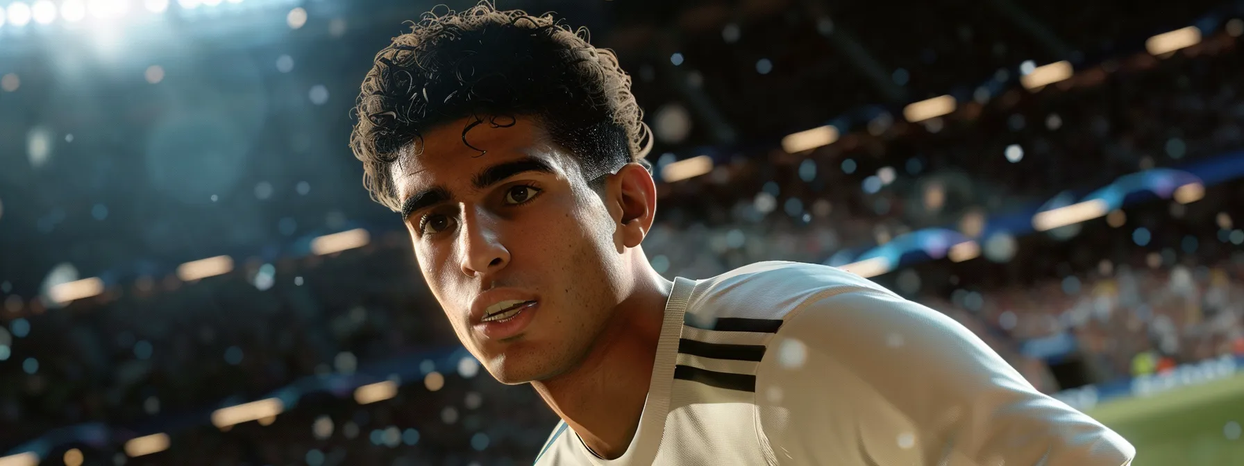 achraf hakimi showcasing his dynamic play on the virtual pitch for ea fc 24's totgs promo.