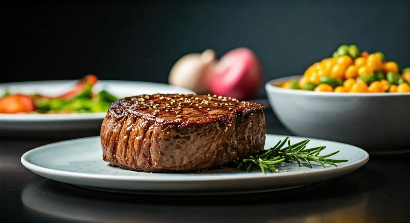 a visually striking display of a perfectly cooked steak, glistening with juices, is presented on a sleek, modern dining table, surrounded by vibrant, fresh sides emphasizing the nutritional benefits of protein in grass-fed beef. a visually striking display of a perfectly cooked steak, glistening with juices, is presented on a sleek, modern dining table, surrounded by vibrant, fresh sides emphasizing the nutritional benefits of protein in grass-fed beef.