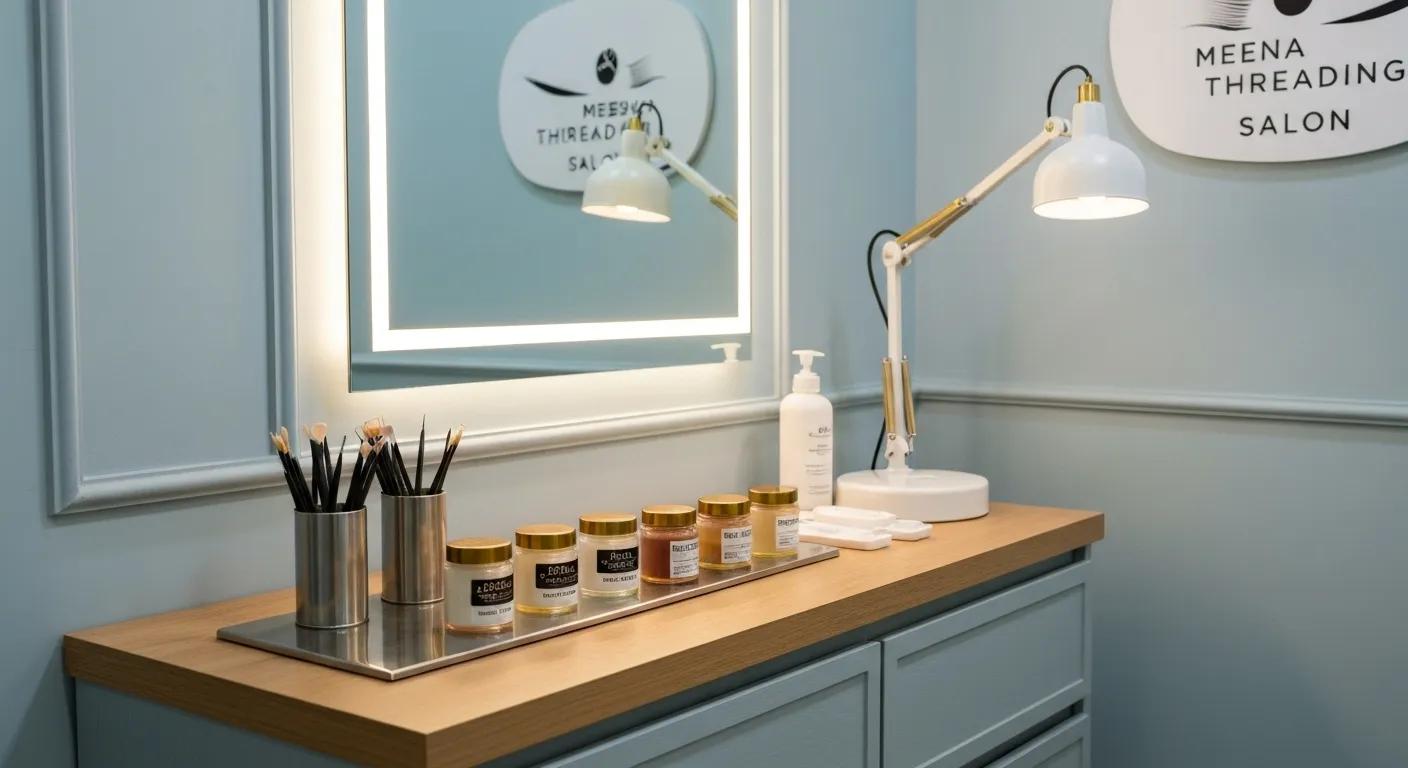 Sterilized tools and high-grade wax used in brow waxing, highlighting hygiene practices in a beauty salon