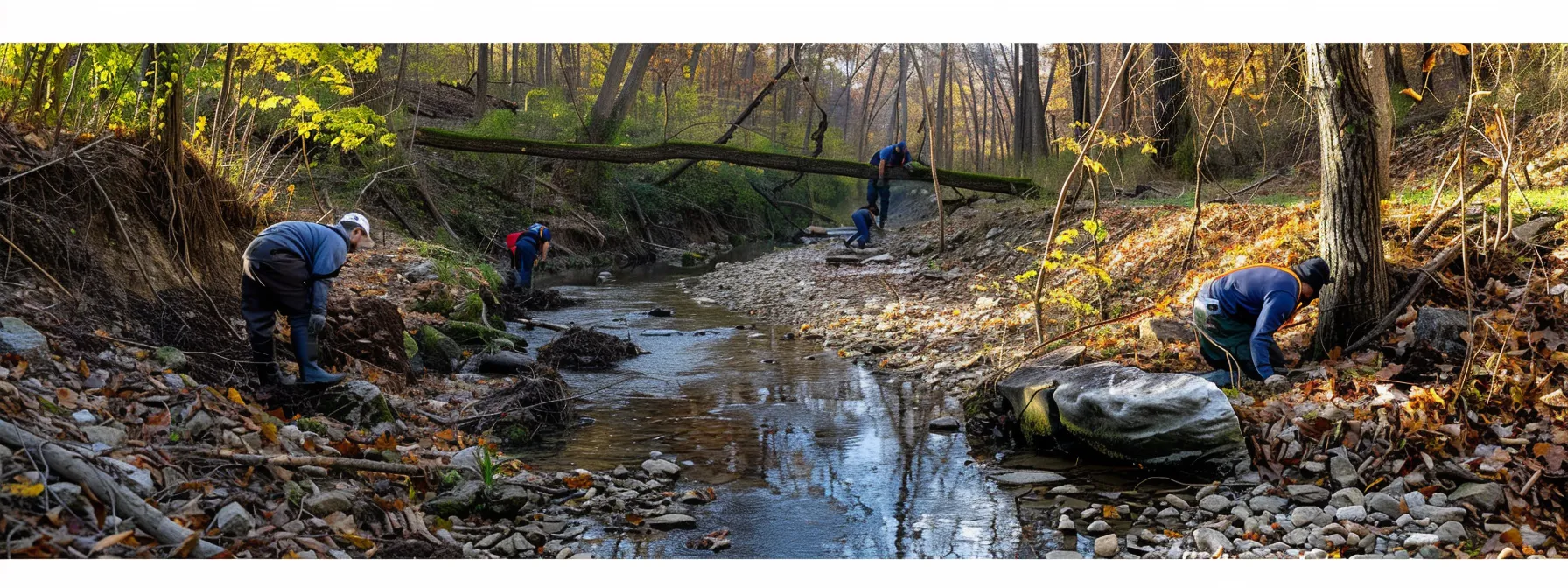 a team working on stabilizing a stream bank in western kentucky to prevent erosion and protect the environment.