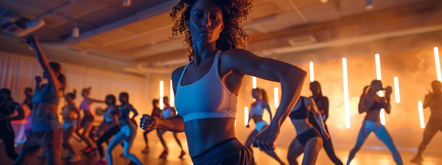 fitness influencers leading a group workout session with participants from around the world.