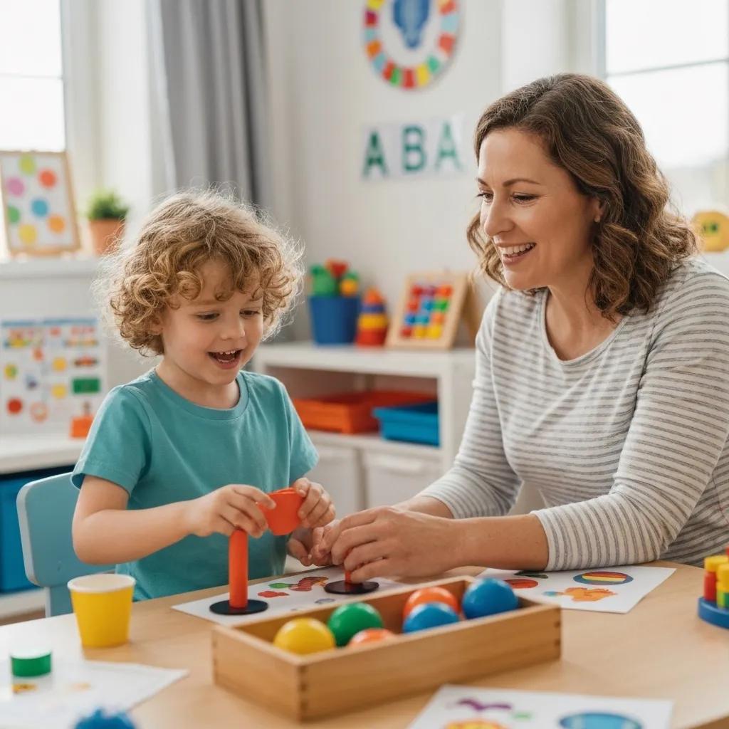 Child receiving ABA therapy in a supportive environment with a therapist