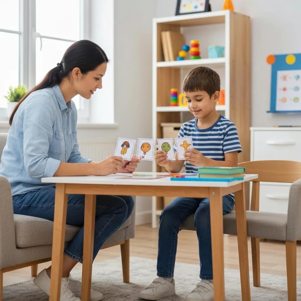 Parent and child engaging in ABA therapy at home, showcasing communication and learning