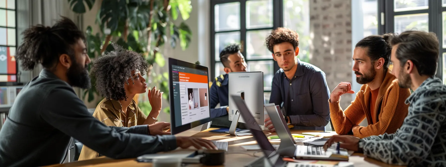 a team gathered around a computer screen, engaged in a deep discussion after attending a synergy webinar.