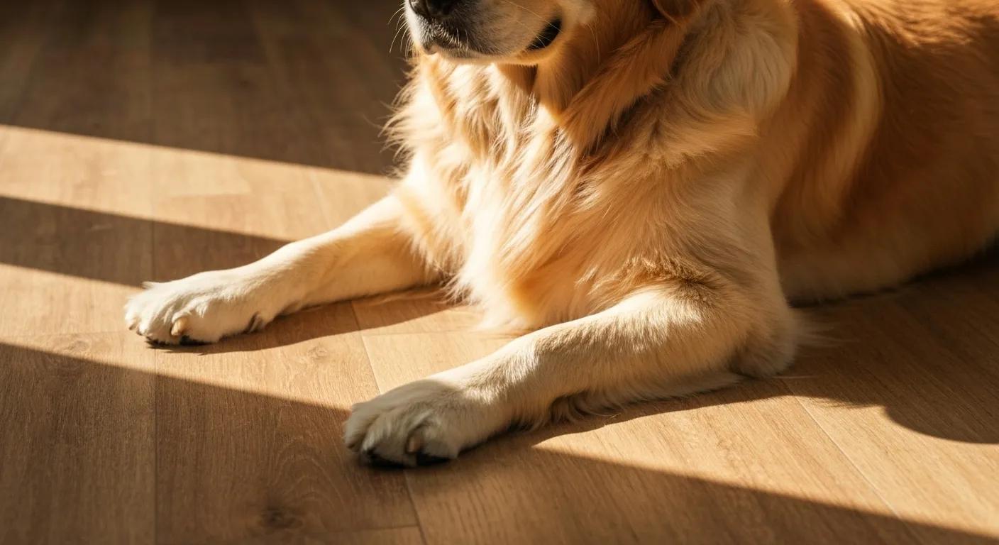 Close-up of luxury vinyl flooring with a dog resting, showcasing comfort and durability