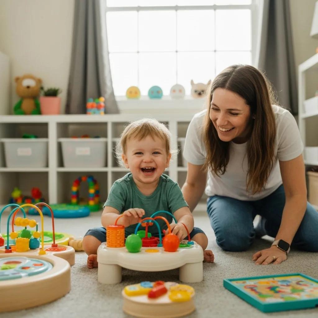Parent and child engaging in Applied Behavior Analysis techniques in a bright home setting