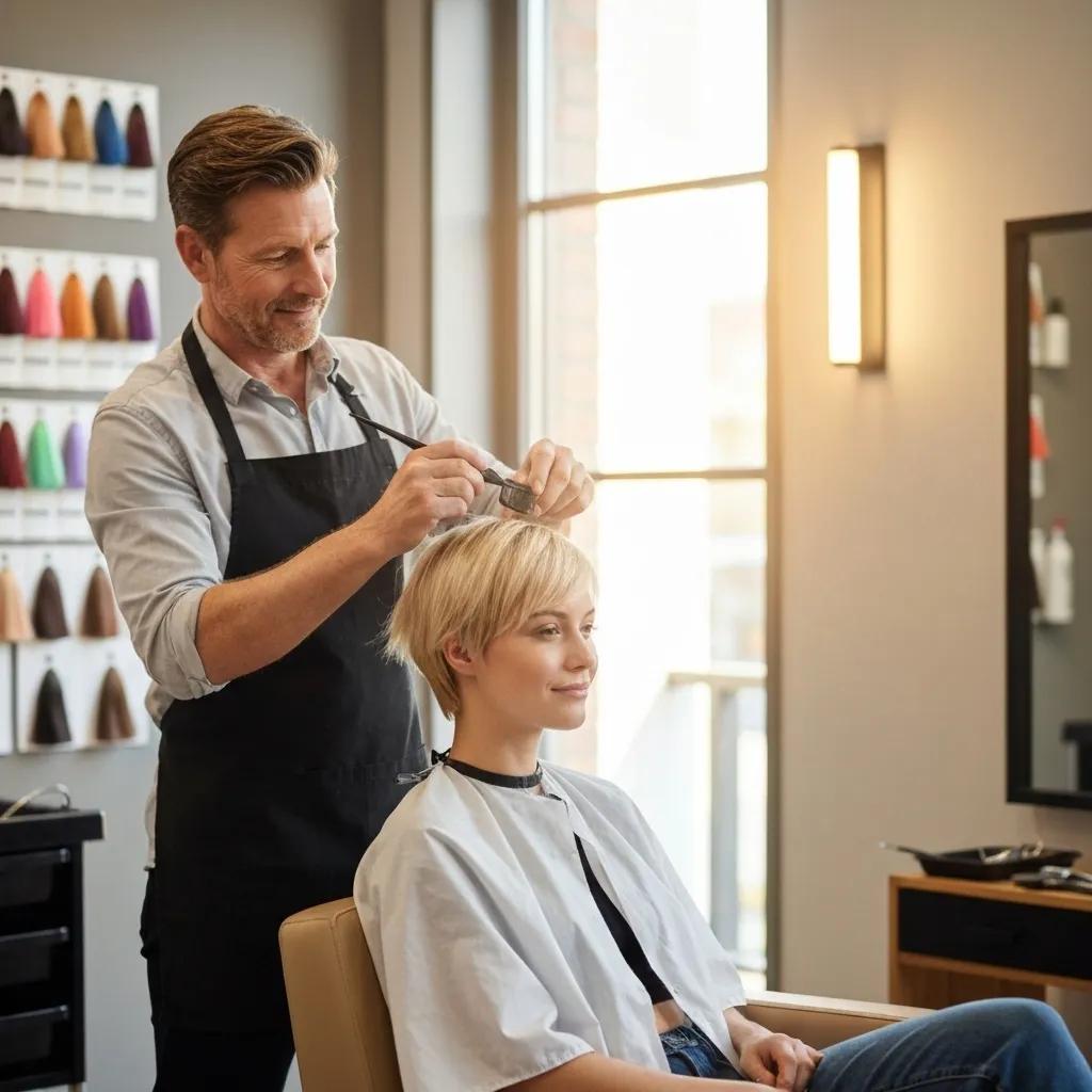 Stylist applying ammonia-free hair colour to client in a salon setting