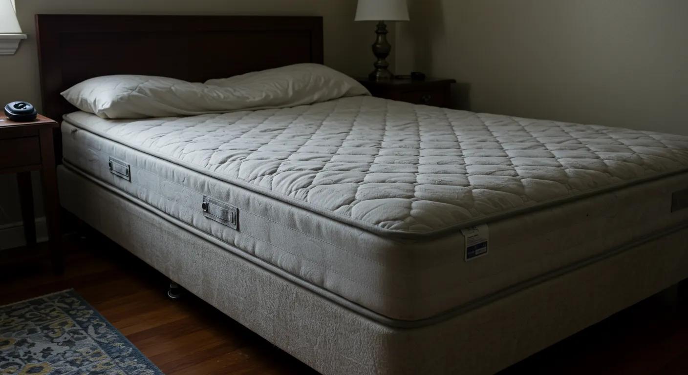 a worn-out mattress lies in a dimly lit bedroom, with visible sagging and discoloration, reflecting the detrimental impact on sleep quality and overall health. a worn-out mattress lies in a dimly lit bedroom, with visible sagging and discoloration, reflecting the detrimental impact on sleep quality and overall health.