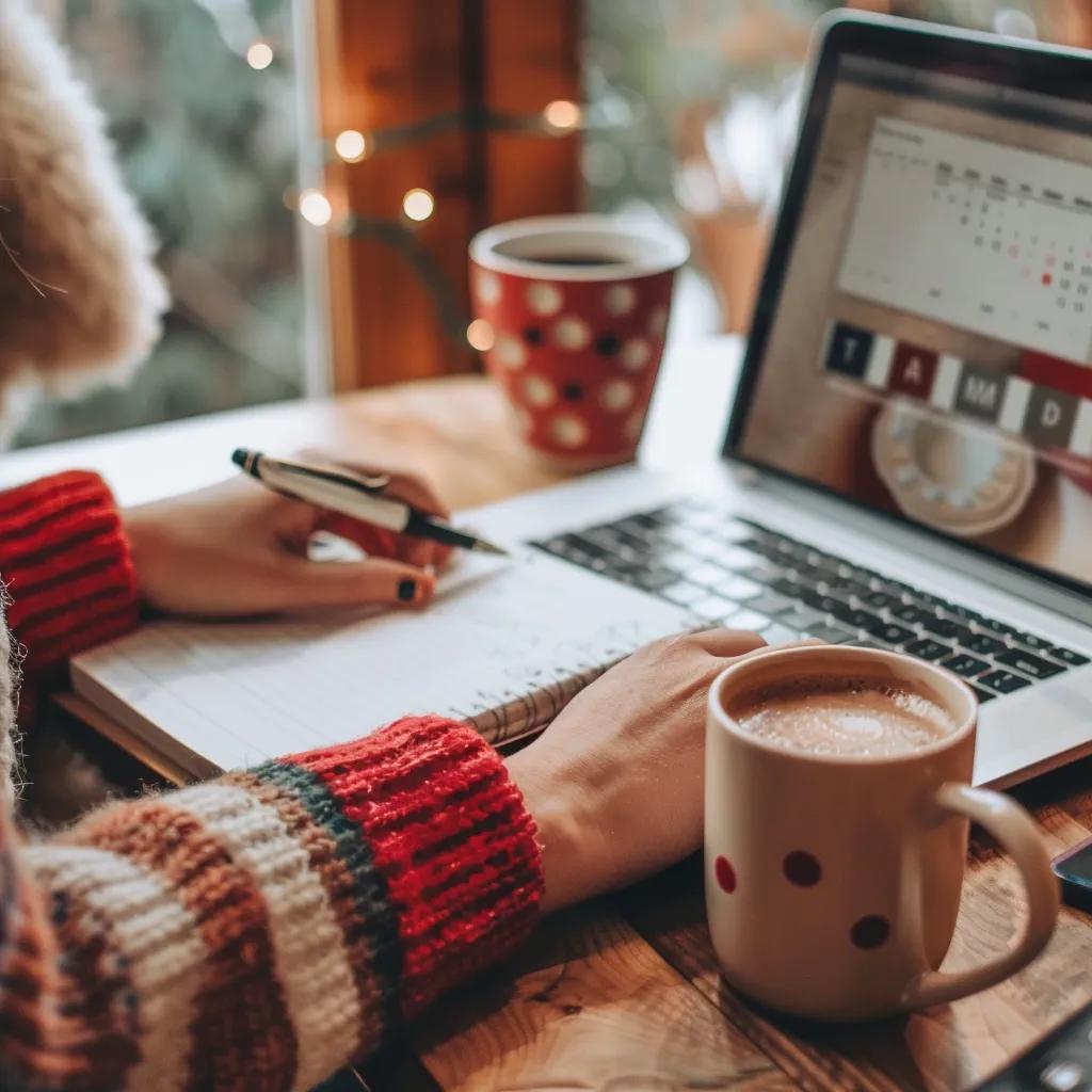 Person researching dice tower mugs online with a laptop and notepad, emphasizing smart buying tips