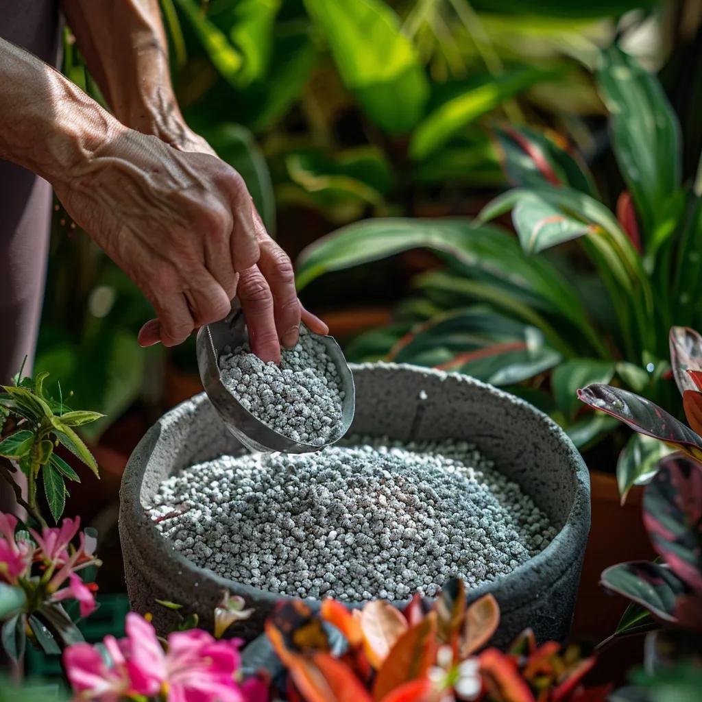 Mixing perlite into potting mix, showcasing the lightweight texture and gardening process