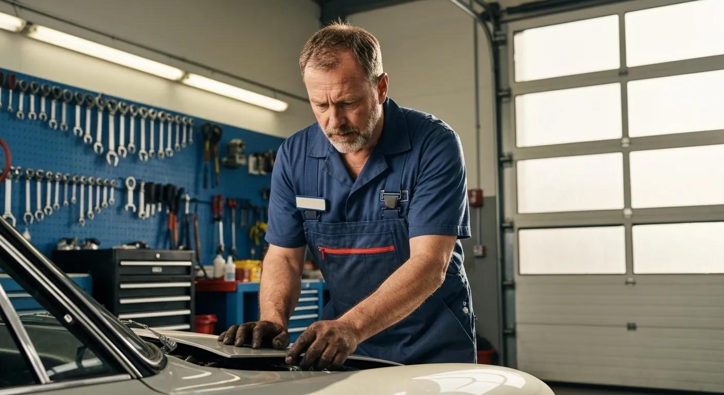 A skilled mechanic diligently working on a vehicle in a professional garage setting, symbolising dependable car repair services in Birmingham.