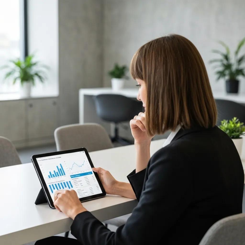 A business owner intently examining credit reports on a tablet, emphasizing the importance of understanding business credit bureaus