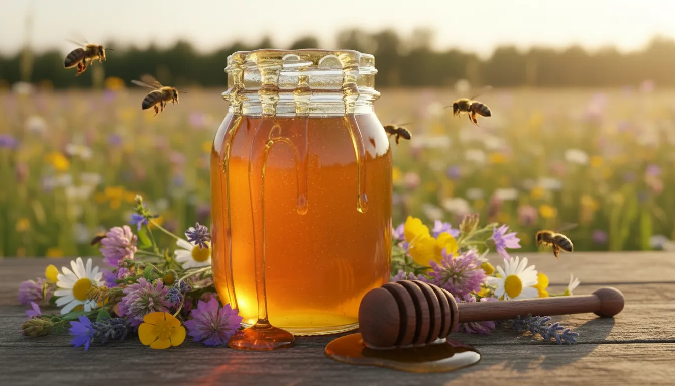 honey jar on a table honey jar on a table