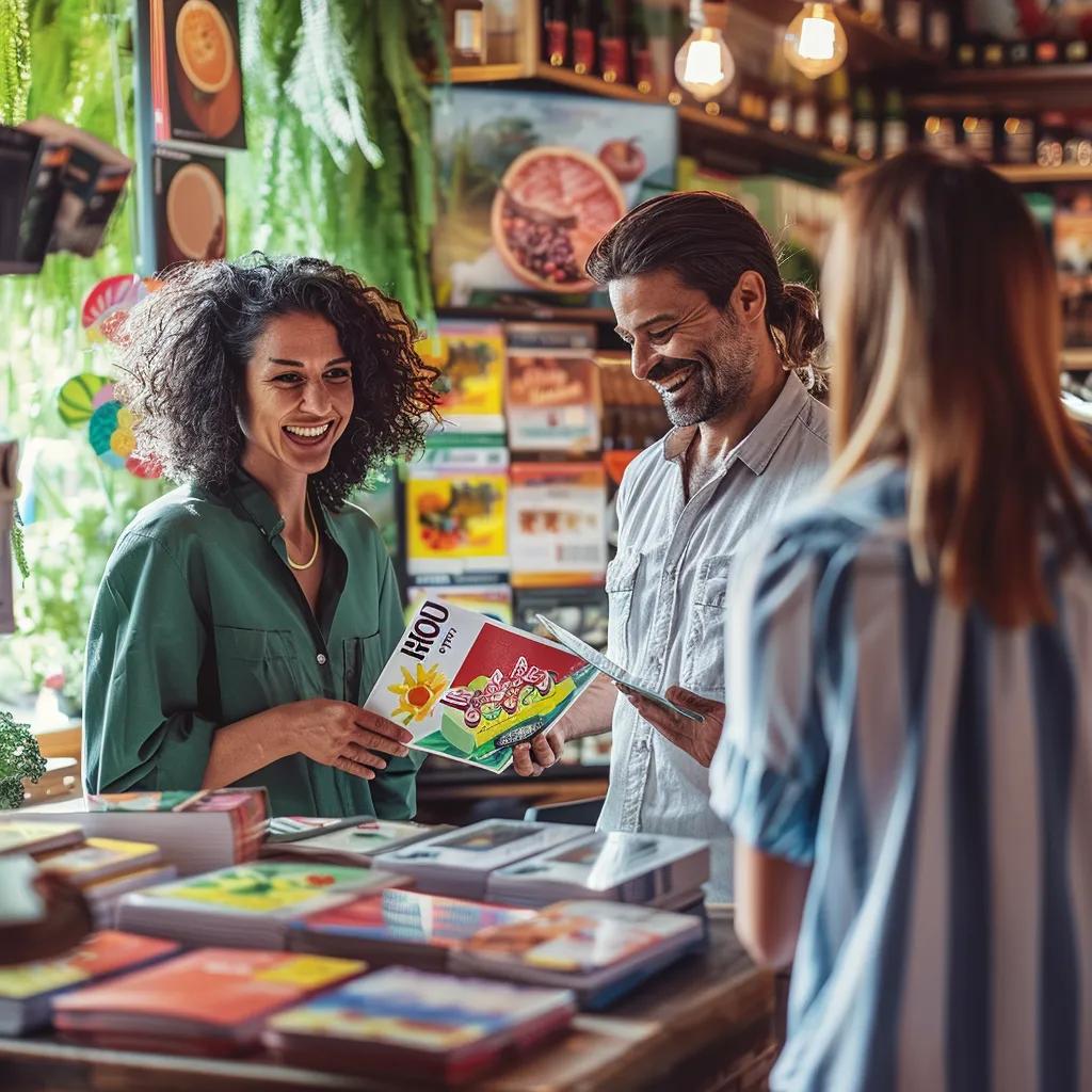 Small business owner engaging with customers, highlighting effective EDDM marketing